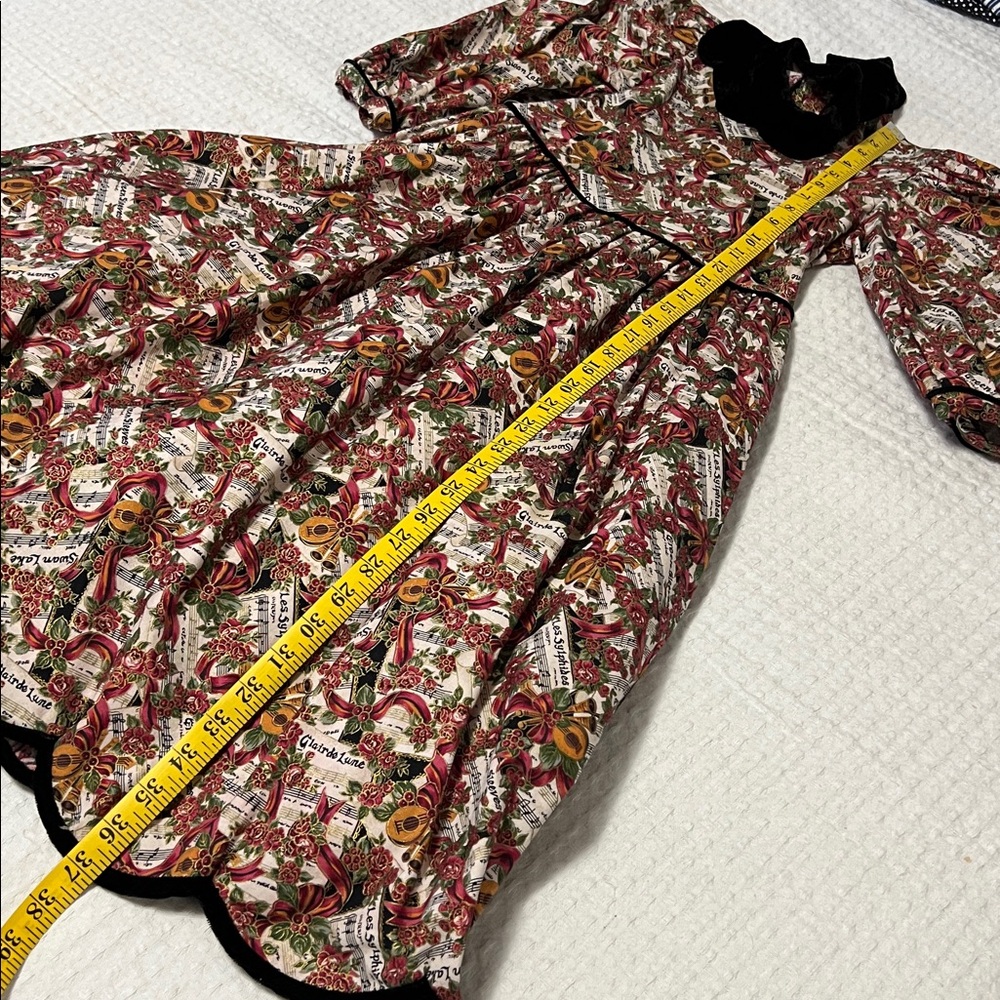 Petals San Francisco Vintage Girl’s Scalloped Hem Holiday Print Dress Size 10 - Picture 12 of 16